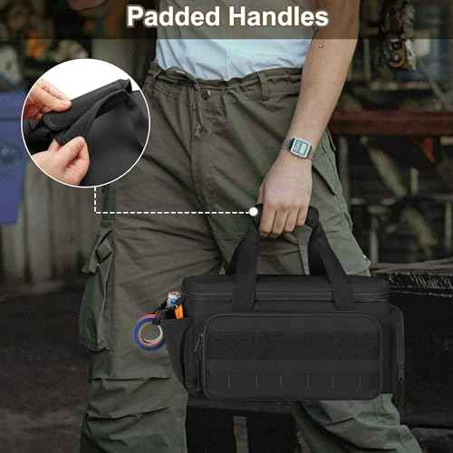 14-Inch Tool Bag with Anti-friction Bottom, Hand Tool Storage Organizer for Men, Tactical Range Bag, Multi-purpose Work Tote for Repairman, Carpenters, Handyman, Black