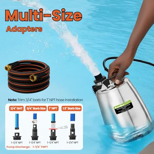 RainBro 1/2 HP Submersible Sump Pump 2300 GPH with Hose, Portable Water Drainage