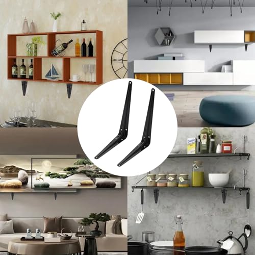 Lilaly 10 Pack Black 6x8 Inch Heavy Duty Shelf Brackets for Wall Shelves