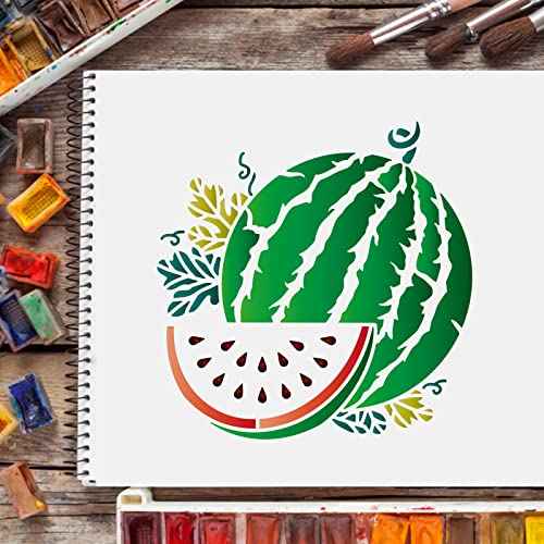 FINGERINSPIRE 9 Pcs Fruits Stencils 7.87x7.87inch Plastic Lemon Fruit Watermelon Stencils Peach Pear Cherry Strawberry Grape Reusable Fruit Theme Stencils for Painting on Wood Wall Floor