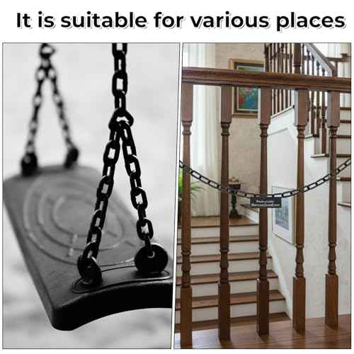 Black Plastic Chain Links, 3 Ft 6mm Plastic Chains with 5 S-Hooks, Linking Chains for Barriers, Crowd Control, Parking, Fences, Gates, Concerts, and Decoration