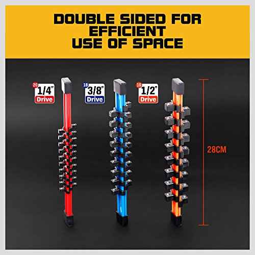 HORUSDY 3Pcs Double Sided Socket Organizer, 1/4-Inch, 3/8-Inch, 1/2-Inch, Premium Quality Socket Holders