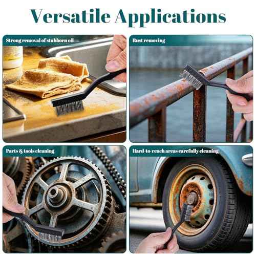 15PCS Mini Wire Brush Stainless Steel Brush Set£¬Masonry Brush Wire Bristle for Cleaning Welding Slag and Rust£¬Curved Handle Brush (Stainless Steel, 15)