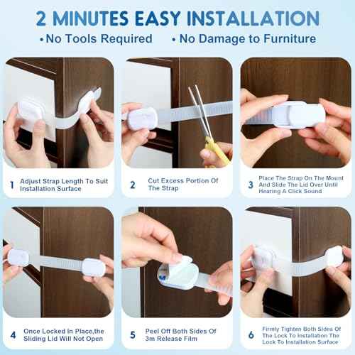 10 Pack Cabinet Locks Baby Proofing, SOGUDE Child Proof Cabinet Locks with 3M Adhesive Child Safety Locks for Refrigerator, Doors, Drawer Locks No Drilling, Cabinet Locks for Babies- White