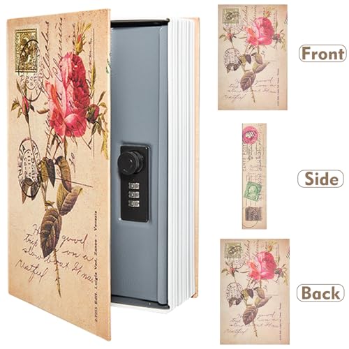 Decorative Book Safe with Combination Lock - Faux Book Hidden Safe, Rose / Code
