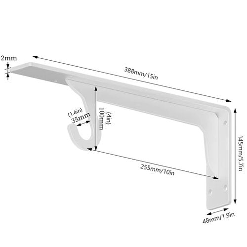 Heavy Duty Closet Shelf and Rod Brackets,Wall Mounted Shelf Supports,Clothes Hanger Pole Support,Closet Shelves Bracket with Rod Shelving Support(White,388mm/15in)