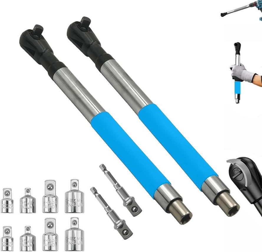 Offset Extension Wrench Impact for Electric Drill, with 4 Socket Adapters and 1/2‘’ Drill Adapter, Multifunctional Chain Drive Electric Ratchet Wrench Tool for Tightening Fasteners (1pcs)