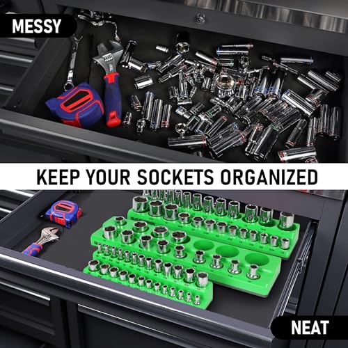 8PCS Socket Organizer Set - Magnetic Holder for 171 Pieces (1/4",