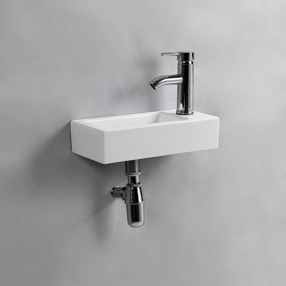 Small Bathroom Sink Wall Mounted Bathroom Sink Rectangle Ceramic Wash Basin Right Hand (Right Hand)