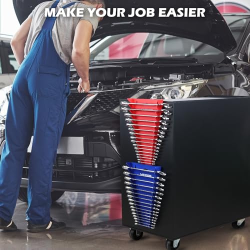 SEDY 2-Pack Magnetic Wrench Organizer, 32-Slot - 6mm-24mm SAE/Metric Tool Tray Set