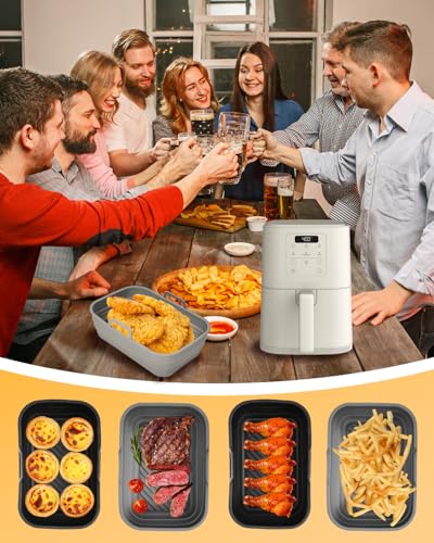 Air Fryer Silicone Liners 2-Pack for Bella 4Qt Slim, Gray+Black – Collapsible, 428°F