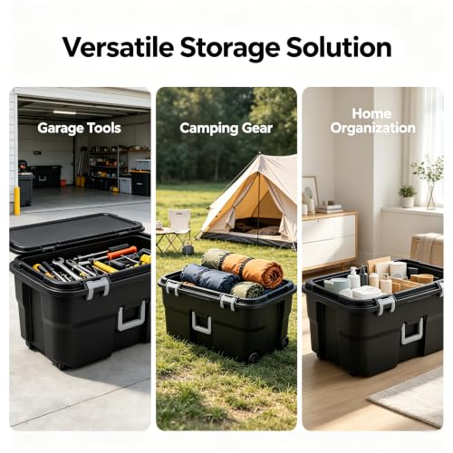 22 Gallon Heavy-Duty Lockable Plastic Footlocker with Wheels for Camping & Storage