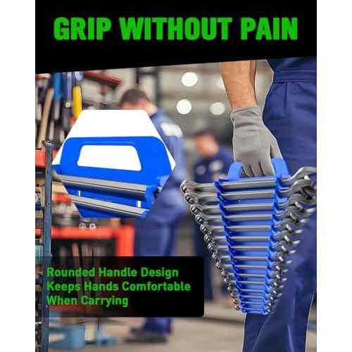 SWANLAKE Magnetic Wrench Organizer Toolbox Holder, 4-Pack SAE (1/4'' to 1-1/16''), Metric (6mm to 27mm) Wrench Organizers, Total Hold 60 Slots Ratchet Holders for Tool Box