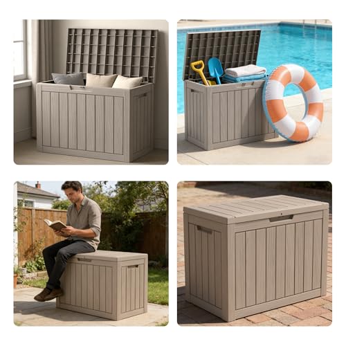 45 Gallon Lockable Outdoor Resin Storage Deck Box for Patio & Garden - Grey