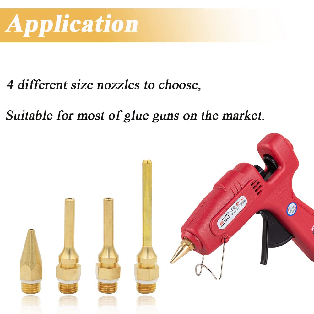 Mesee 4pcs Hot Melt Glue Gun Nozzle Set for 11mm Thread Power Tools, Long Short Small-bore Large Diameter Pure Copper Nozzle Tips 2.0x70mm 2.0x50mm 2.0x34mm 3.0x50mm