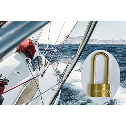 Weather Proof Lock, Keyed Alike Solid Brass Padlocks with Long Brass Shackle, Light Duty, 1-1/2" Wide Body, Marine Padlock, Anti Rust Lock, 4 Pack