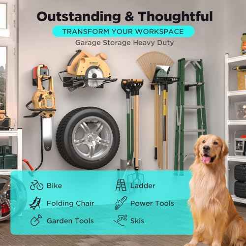 Nacial Garage Hooks, Heavy Duty Garage Hooks, 12.4 Inch Wall Mount Hangers, Max Load 200 lbs Garage Storage Utility Hook for Car Tires, Ladders, Chairs, Strollers, Power Tools, Garden Tools - 4 Pack