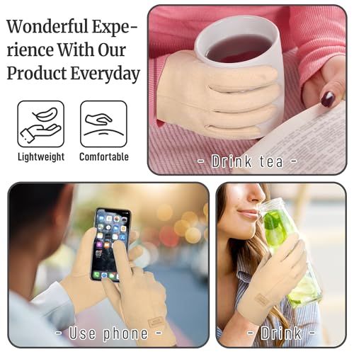 2 Pcs Castor Oil Pack Wrap for Hands, Organic Castor Oil Wrap Castor Oil Gloves for Wrist Arthritis and Carpal Tunnel Khaki(Oil are Not Include)