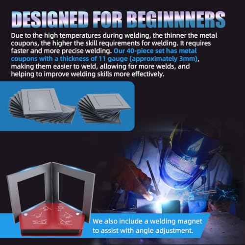 40 PCS Welding Coupons, Welding Practice Kit, Made Of 11 Gauge Premium Mild Steel, With Welding Magnet Suitable For Beginners, Welding Plate Kit For MIG, TIG Stick, Arc, Gas And Brazing