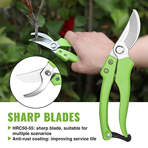 WORKPRO Garden Clippers, 2 Pcs Flower Scissors Include 8" Bypass Pruner and 8.5'' Straight Blade Shear, Professional Pruning Shears Kit for Cutting Flowers, Trimming Plants, Fruits Picking