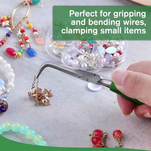 SPEEDWOX Mini Bent Needle Nose Pliers With Teeth 5" 45-Degree Bent Long Nose Pliers With Serrated Jaw Needle Remover Pliers Fishing Tools Precision Pliers For Jewelry Making And Small Object Gripping