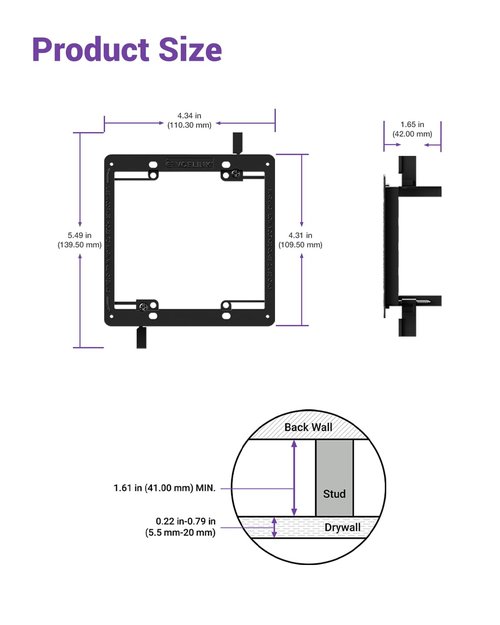 VCELINK 2 Gang Low Voltage Mounting Bracket, Flush Low Voltage Box for Network, HDMI, Coaxial, Speaker, Telephone Cables, Black, 5 Pack