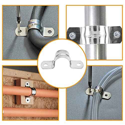 Piutouyar 50 Pack 12MM Two Hole Strap U Bracket 304 Stainless Steel Rigid Pipe Strap Clamp Heavy Duty Tube Strap Tension Clip (1/2 Inch)