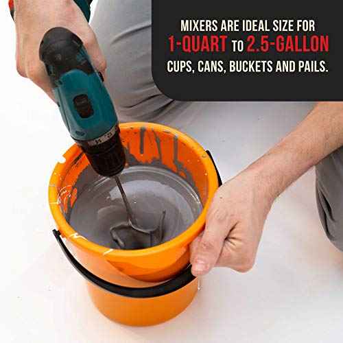 TCP Global Paint Mixer Attachment (Set of 2) - 14" Drill Paddle Mixer with 1/4" Round & 5/16" Hex Shafts, 3" Paddles - Mix 1 Quart to 2.5 Gallons of Paint, Epoxy Resin, Concrete, Drywall Mud, Mortar