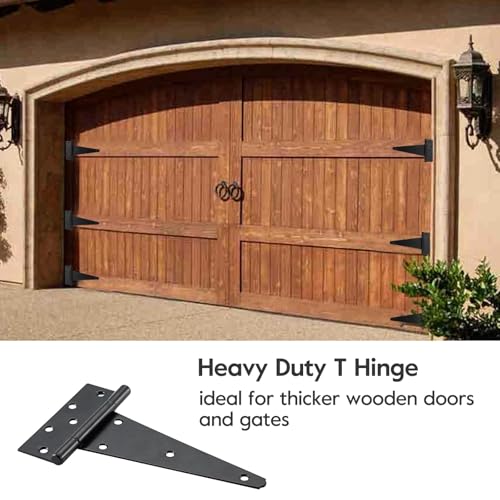 HOME MASTER HARDWARE 10-Inch Black Heavy Duty Gate Hinges 6 Pack, T-Style Outdoor Door Hardware