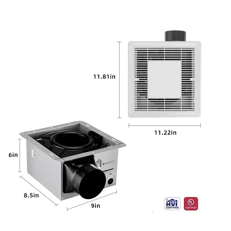 Tech Drive Bathroom Fan with Light 110 CFM, 1.2Sone No Attic access Needed Installation,Very Quiet Bath Ventilation and Exhaust Fan with LED Light 4000K 800LM, 4inch Duct,White Plastic Grille