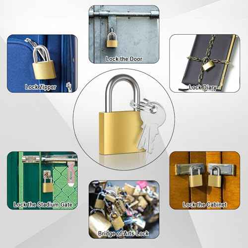 Lockwise 4pcs Small Lock, Solid Brass Keyed Padlock with Key, Locks with 12 Same Keys, Gym Locker Lock with Key, Storage Pad Locks for Locker Gym Gate Outdoor Indoor Use (Light-Duty)