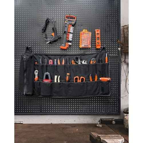 Tool Roll, Heavy Duty Tool Roll Bag Organizer, Roll Up Tool Pouch with 20 + 1 Pocket, Gifts for Men Father Dad Mechanic, Black