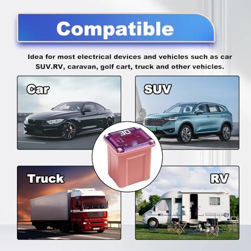 Pleoos Low Profile Jcase Fuse Kit 10Pcs for Cars Trucks SUVs - 20A-60A, Includes Color-Coded Blown Fuses (Variation: LOW)