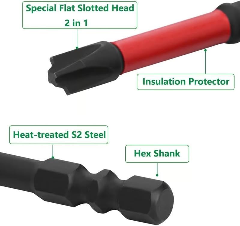 FPH2 Impact Screwdriver Bit Set - S2 Steel 65mm & 110mm Slotted Heads 1/4 Inch Hex Shank, CNC Machined Tips with Magnetism, Cross Slot Screw Driver Drill Bits Used Electricians (10pcs)