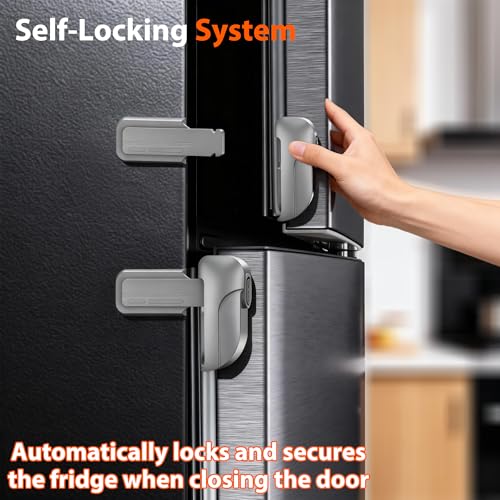 2 Pack Fridge Locks, Single Door Refrigerator Lock for Kids Safety, Durable ABS Child Proof Freezer Latch to Keep Door Closed, Easy Install Child Lock for Fridge, No Tools Need or Drill