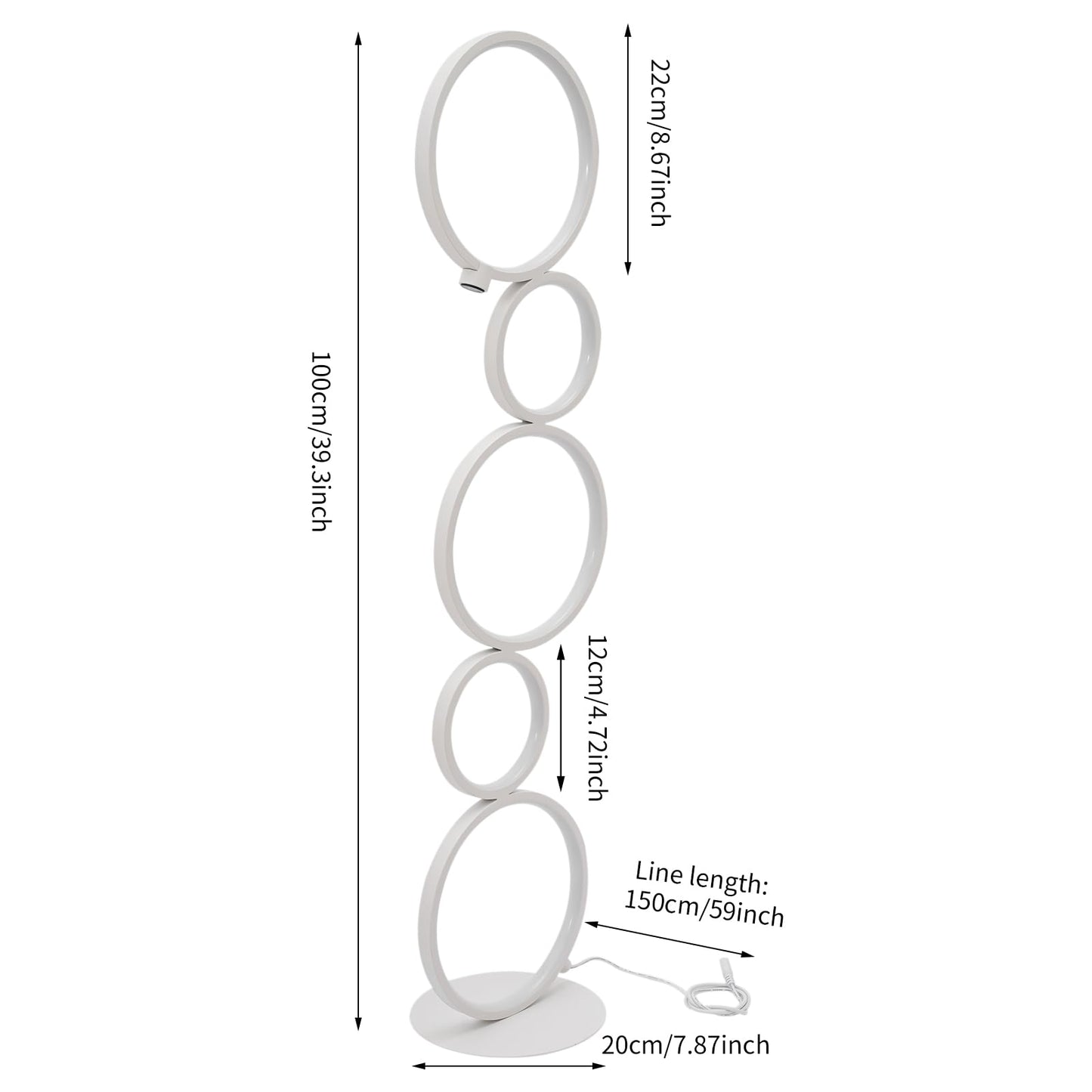 SpaceBovae Modern 5-Circle Ring-Style Floor Lamp, Artistic Trendy Design Ring Standing Lamp, One-Touch Switch Led 5 Ring Floor Standing Tall Lamps for Living Room,Ideal for Home and Office