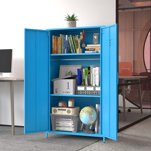 Erosoei Metal Locker Storage Cabinet - 2 Door Steel Wardrobe with Adjustable Shelves, Kids & Office Use