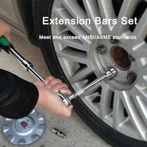 4-Piece 3/8 Inch Drive Extension Bar Set, Includes 3, 6, and 10 Inch Extensions and 3/8 Inch Drive Universal Joint Socket