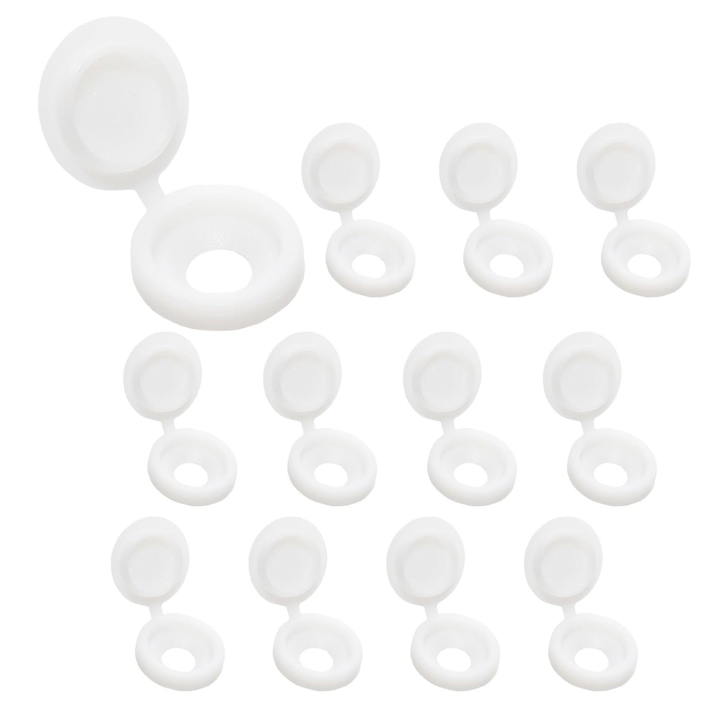 Pocoxll 100 White Plastic Hinged Screw Caps, Fold Screw Snap Covers Flip Tops for Decorative and Protective Use (Large)