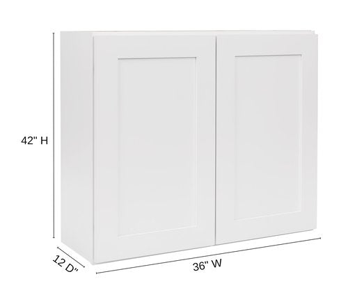 ONESTOCK White Shaker Wall Cabinet - Ready to Assemble, Perfect for Kitchen, Laundry, and Bathroom Storage - 36”W x 42”H x 12”D