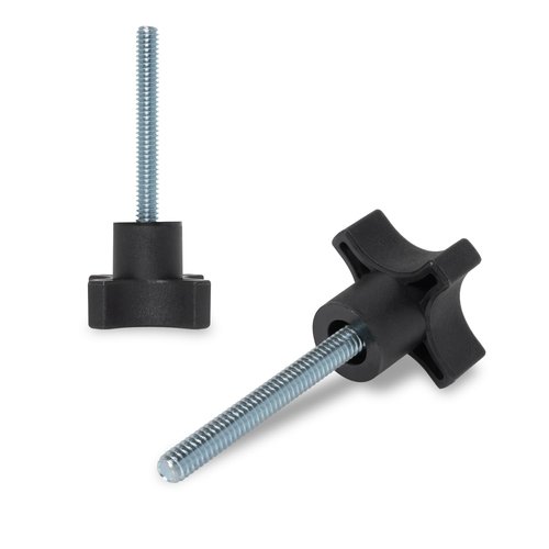 POWERTEC 5 Pack 1/4"-20 4 Point Knobs with 2" Threaded Stud, Thumb Screw Knobs with bolts for Lawn Mower, Umbrella Base, Woodworking Tools & Jigs, Clamps (QNB3011)