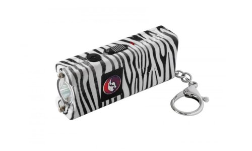 Mini Stun Gun Keychain with LED Light, Available in Zebra Print, Purple, and Camouflage Patterns (Zebra)