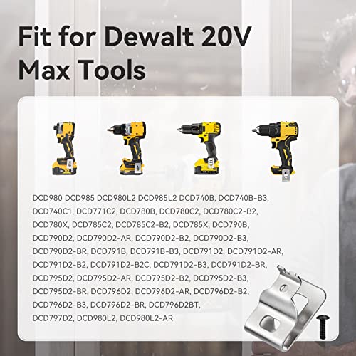 Belt Clips for Dewalt, 6pcs 304 Stainless Steel Drill Tool Clips with Screws for Dewalt N268241 N086039 Fit for 20V Power Tools for DCD980 DCD985 DCD980L2 DCD985L2