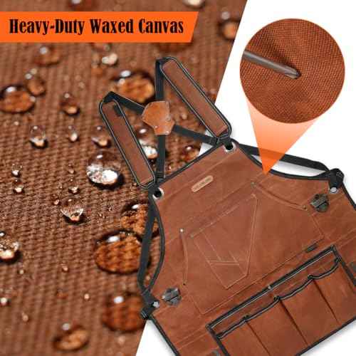 WELKINLAND 11-Pockets Waxed-Canvas Tool Apron, Heavy-Duty Carpenter Apron, Comfy Woodworking Apron, Convenient Workshop Apron, Fully-Adjustable Shop Aprons For Men, Well-Padded Work Aprons For Men