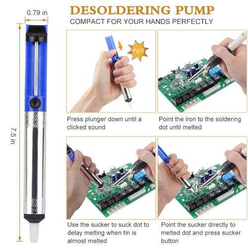 Electric Sodering Iron Kit set 110V 60W Adjustable Temperature Soldering Iron Digital Multimeter 5pcs Soldering Tips Solder Wire Stand, Desoldering Pump Tweezers Welding Tool Screwdriver wire stripper