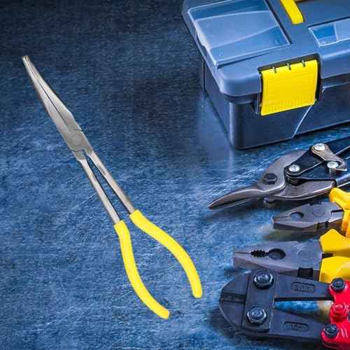 11 Inch Long Reach Long Nose Pliers | Designed for Mechanics, Technicians, and Contractors | Work with Delicate or Difficult-to-Reach Pieces | Milled-Jaws | Steel ¡°45 Degree Bent Nose Plier