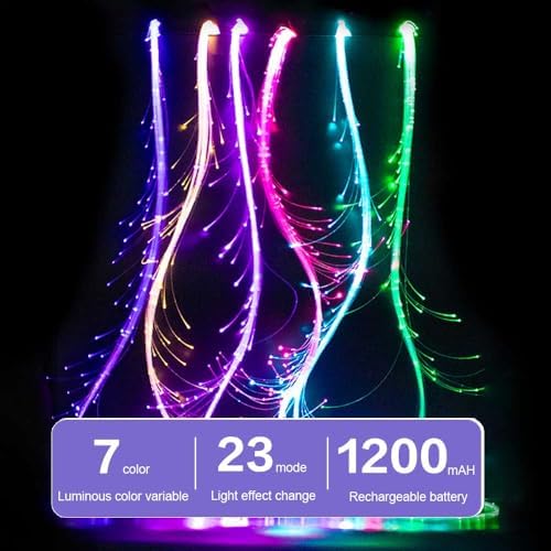 6ft Fiber Optic Whip for Dance USB Rechargeable,360°Swivel,Rainbow LED Light Effect,Great for Rave Party,Light Shows,Music Festival,Christmas Gift (7 Colors+23 Modes+1200mAh Battery)