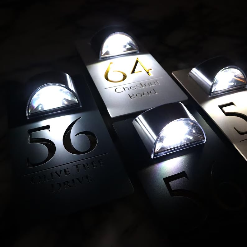 Personalized Solar House Numbers for Outside, Custom House Numbers for Outside Light Up, Modern LED Solar House Number Sign for Garden Yard Home