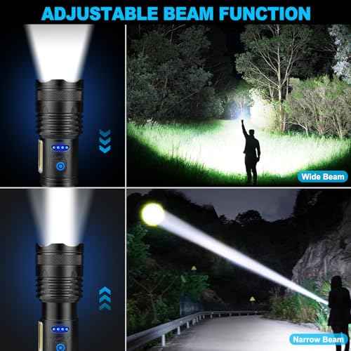 Alicegirl Rechargeable Flashlights High Lumens, 99000LM Super Bright Flashlight, Adjustable Powerful Flash Light with 8 Modes & COB Light, Waterproof Handheld Flashlight for Home Camping