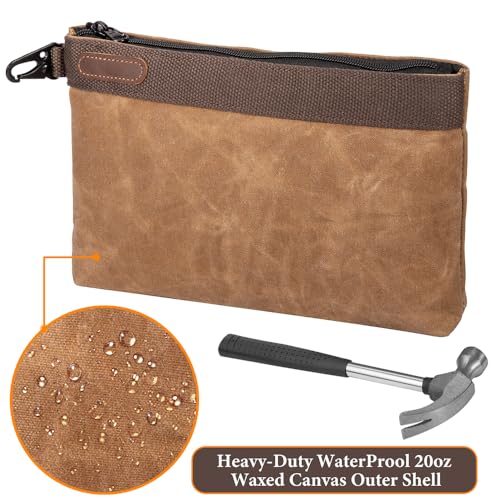Waxed Canvas Tool Pouches 4 Pack ? 13-Inch Heavy-Duty Zipper Tool Bags Set, Waterproof Utility Storage Pouches for Tools, Cables, Gear & Supplies ? Rugged Tool Organizer Bags